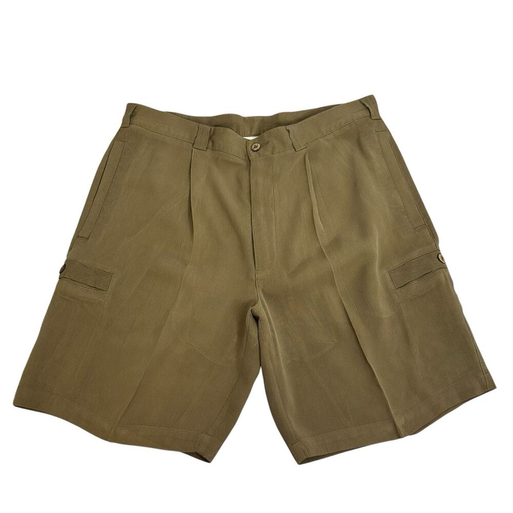 Caribbean Relaxed 100% Silk Zip Pleated Front Shorts Men’s 36 Brown